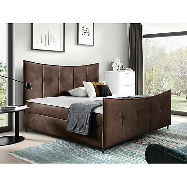 Lit continental Baltimore 177, Double, Marron, Tissu, Disponible