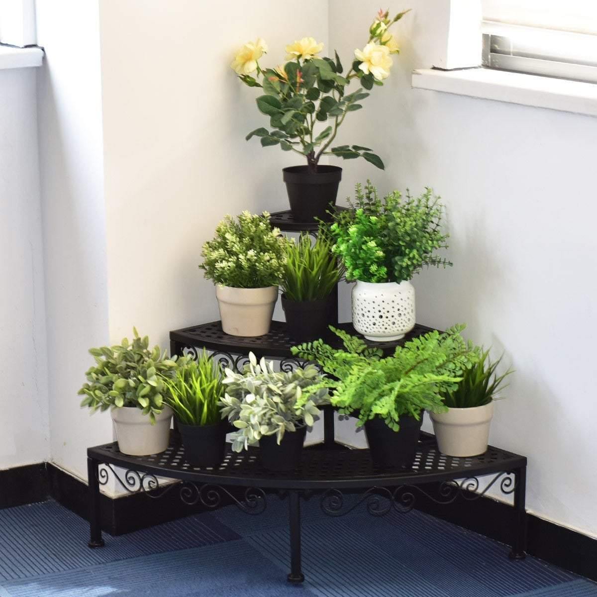 3 Tier Outdoor Metal Corner Plant Stand Ladder Display Shelf