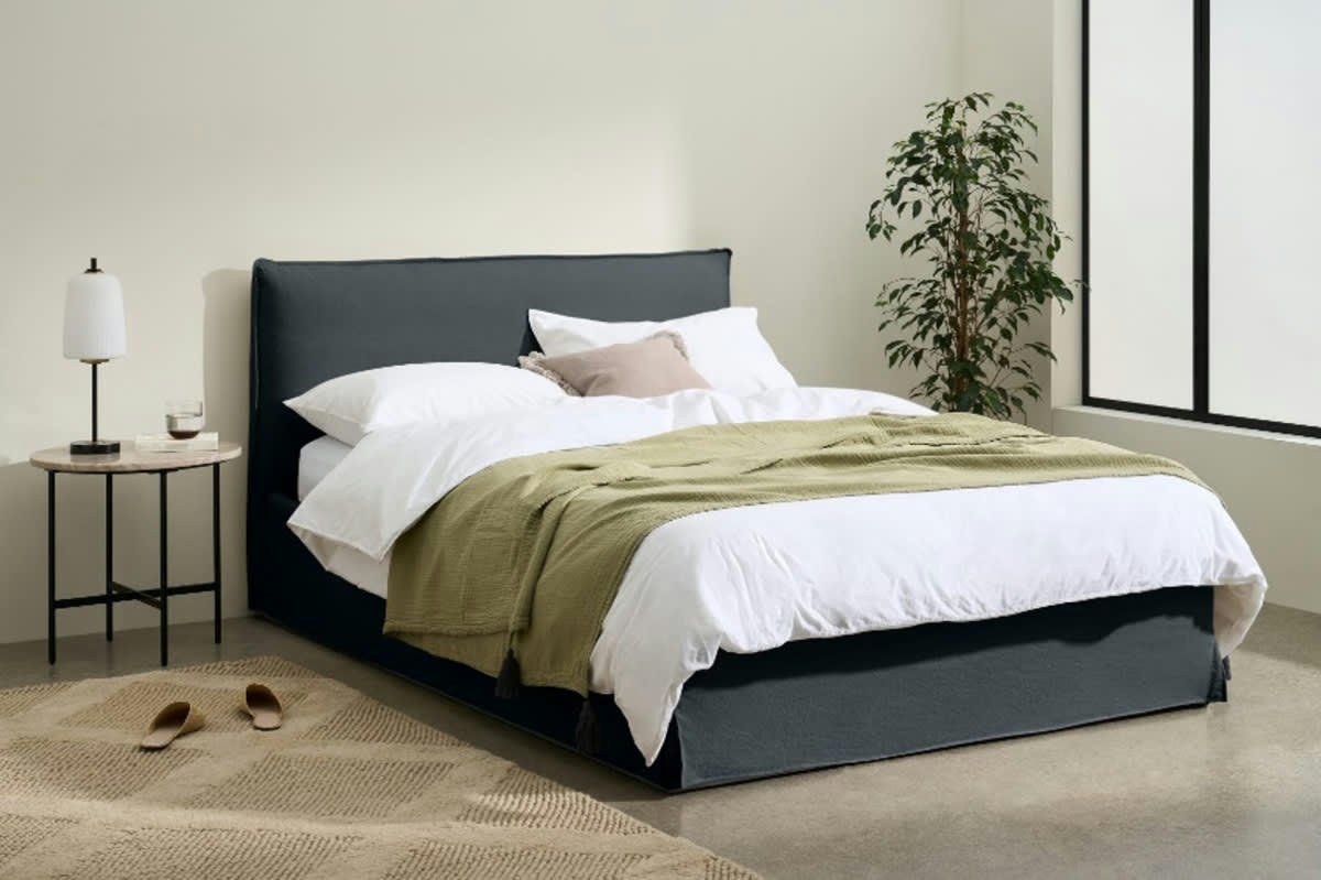 ORSA - Lit coffre en tissu bleu 140x200