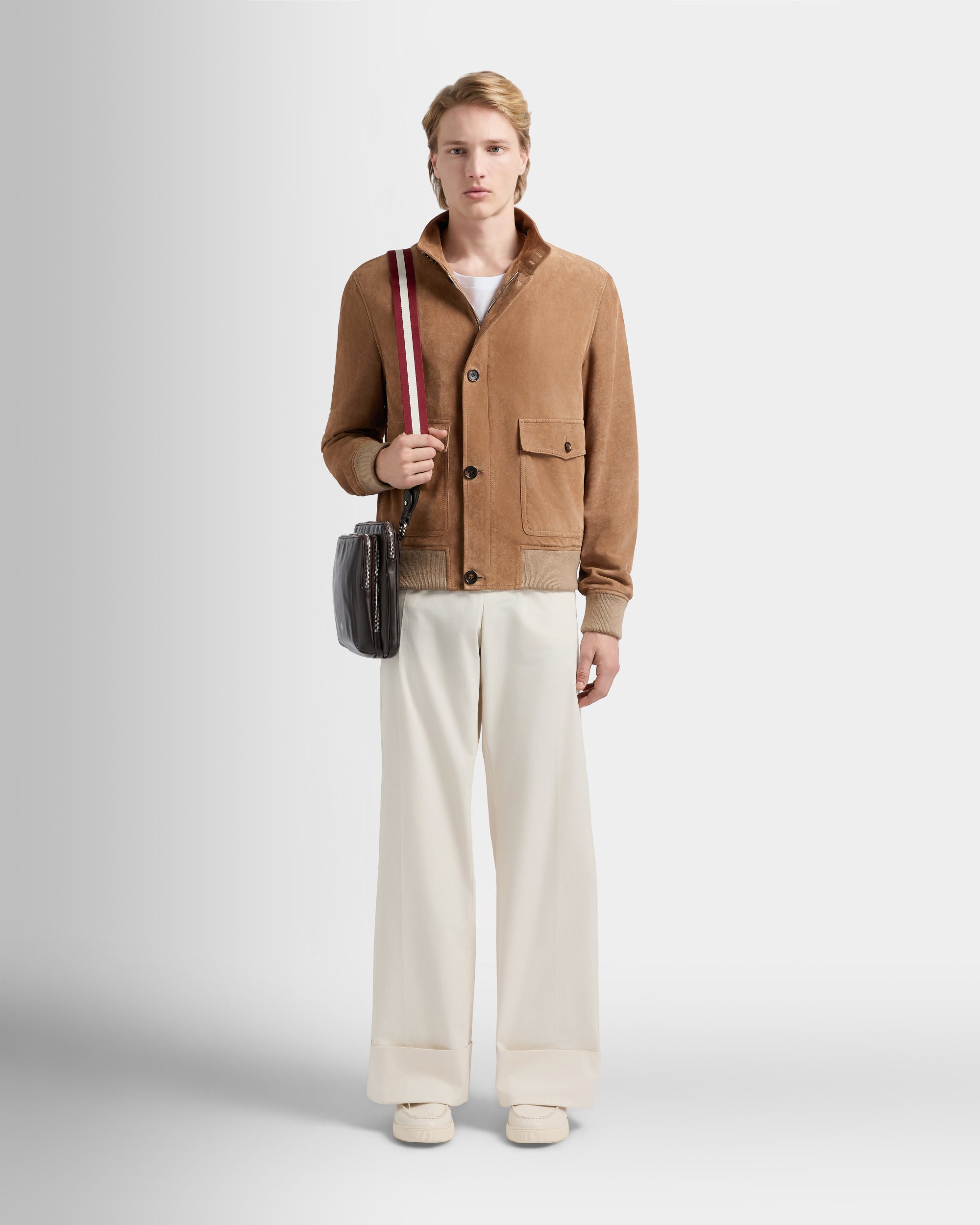 Harrington-Jacke aus Veloursleder in Light Beige