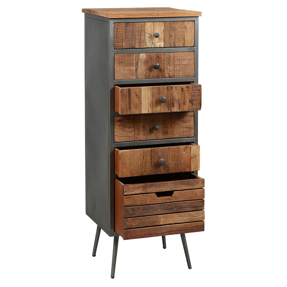 LEONARD - Chiffonnier  6 tiroirs acier et bois massif