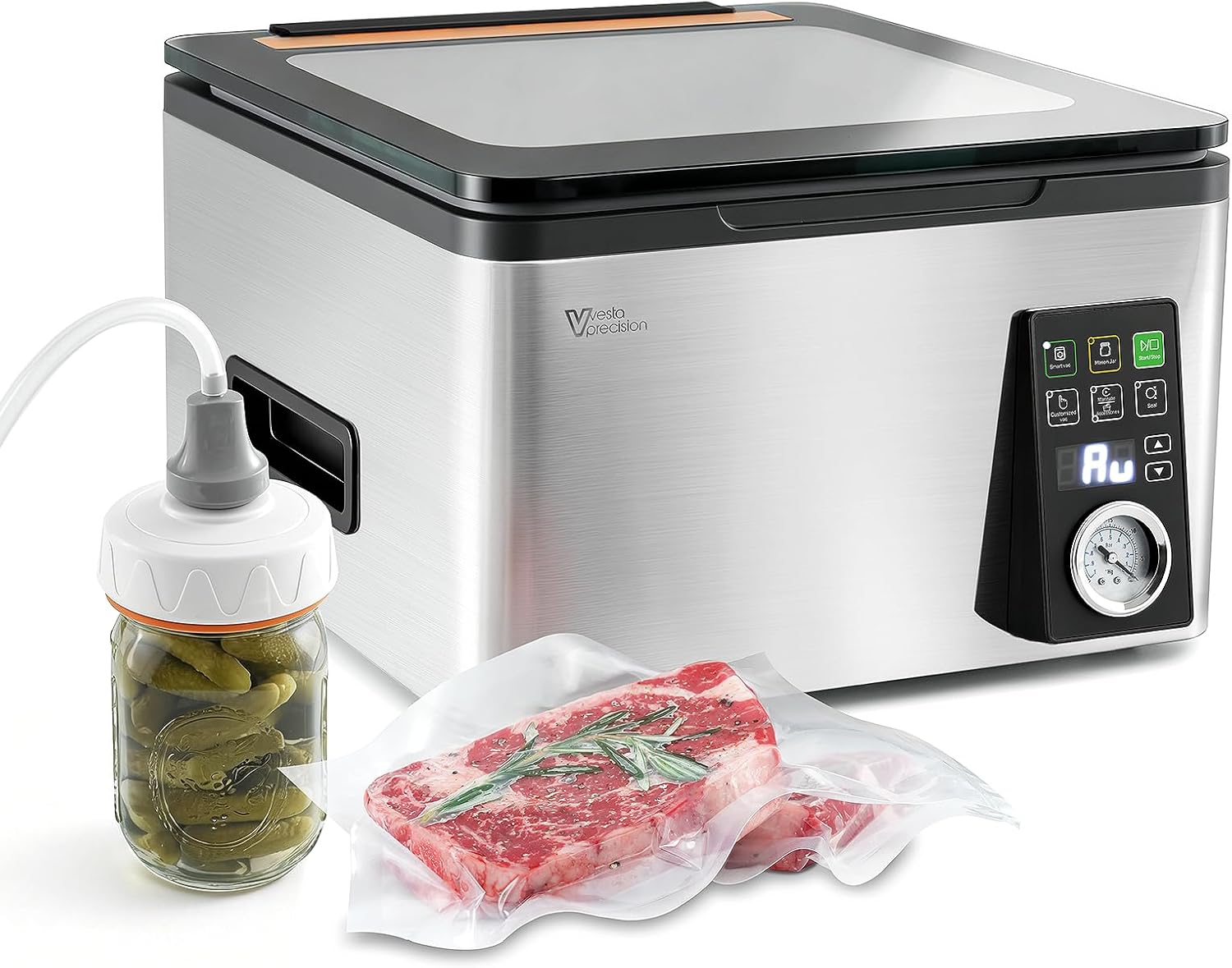 Vesta Precision 12” Chamber Vacuum Sealer, Smart Auto Vacuum Time, Easy-to-Clean System, Commercial-Grade Pump, Deep Chamber for Liquids, Meats, Mason Jars & Sous Vide, V553