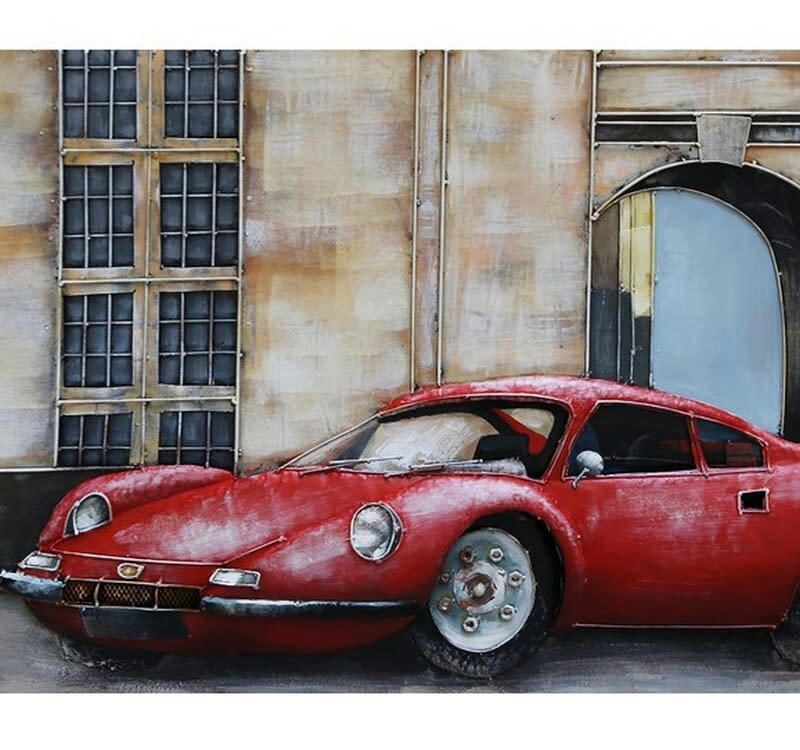MÉTAL BRASS - Tableau relief en métal porsche rouge 140x70