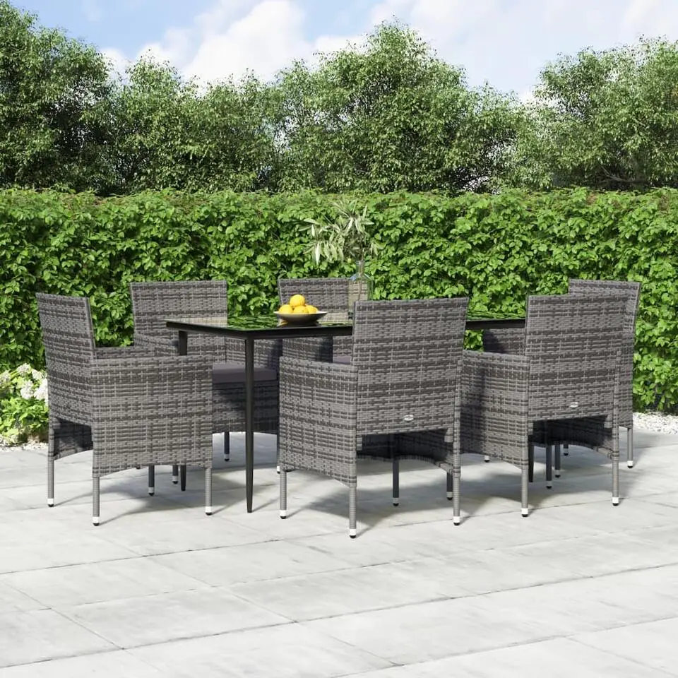 vidaXL - 7-delige Tuinset met kussens - Grijs poly rattan en staal - 160x80 cm