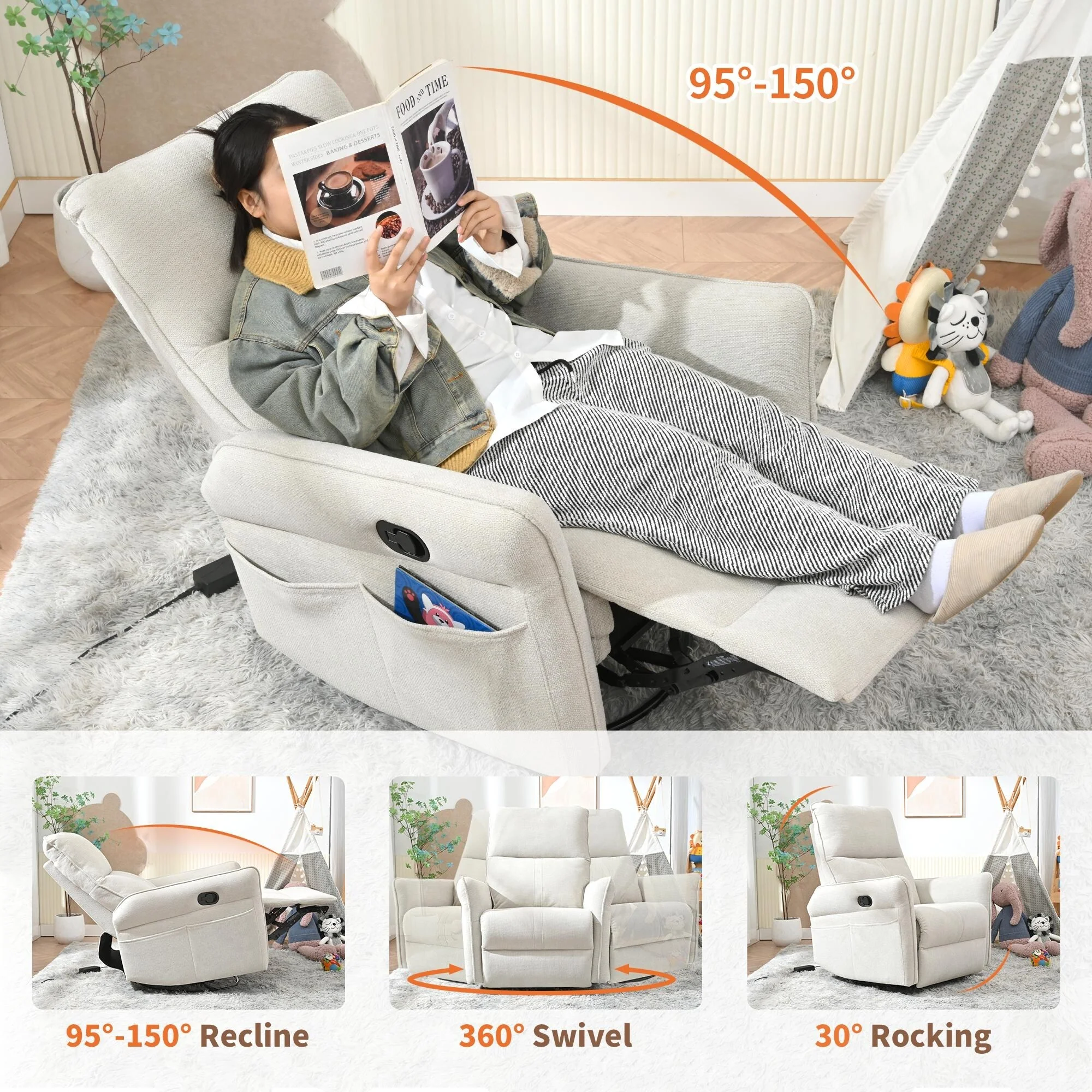 360° Swivel Rocker Manual Recliner Chair for Living Room, Bedroom