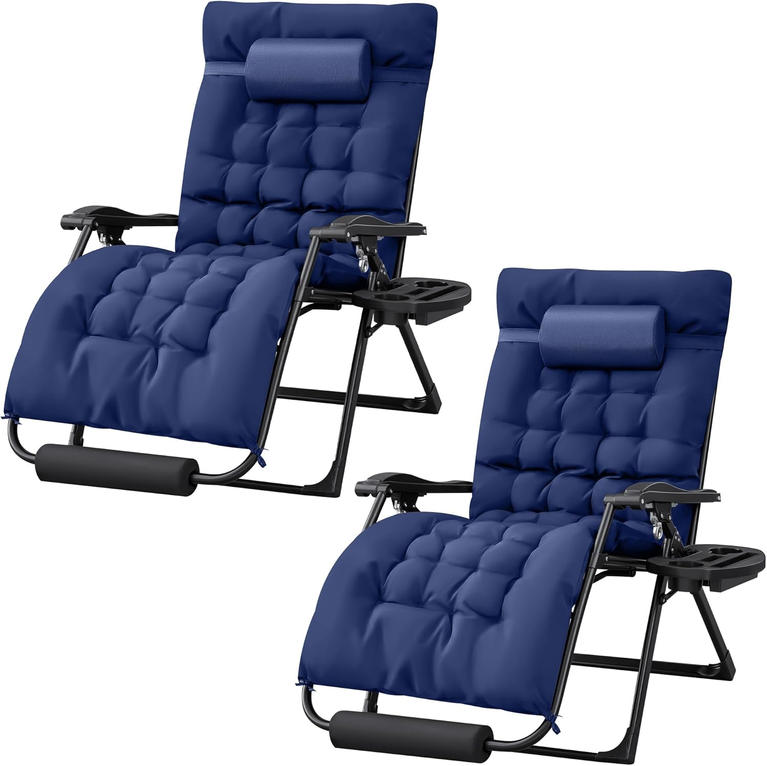 Homall Oversized Zero Gravity Chair, Set of 2 Recliner Lounge Chair with Removable Soft Cushion and Cup Holder, Adjustable Anti Gravity Chair Folding Patio Chairs Padded for Indoor and Outdoor (Blue)