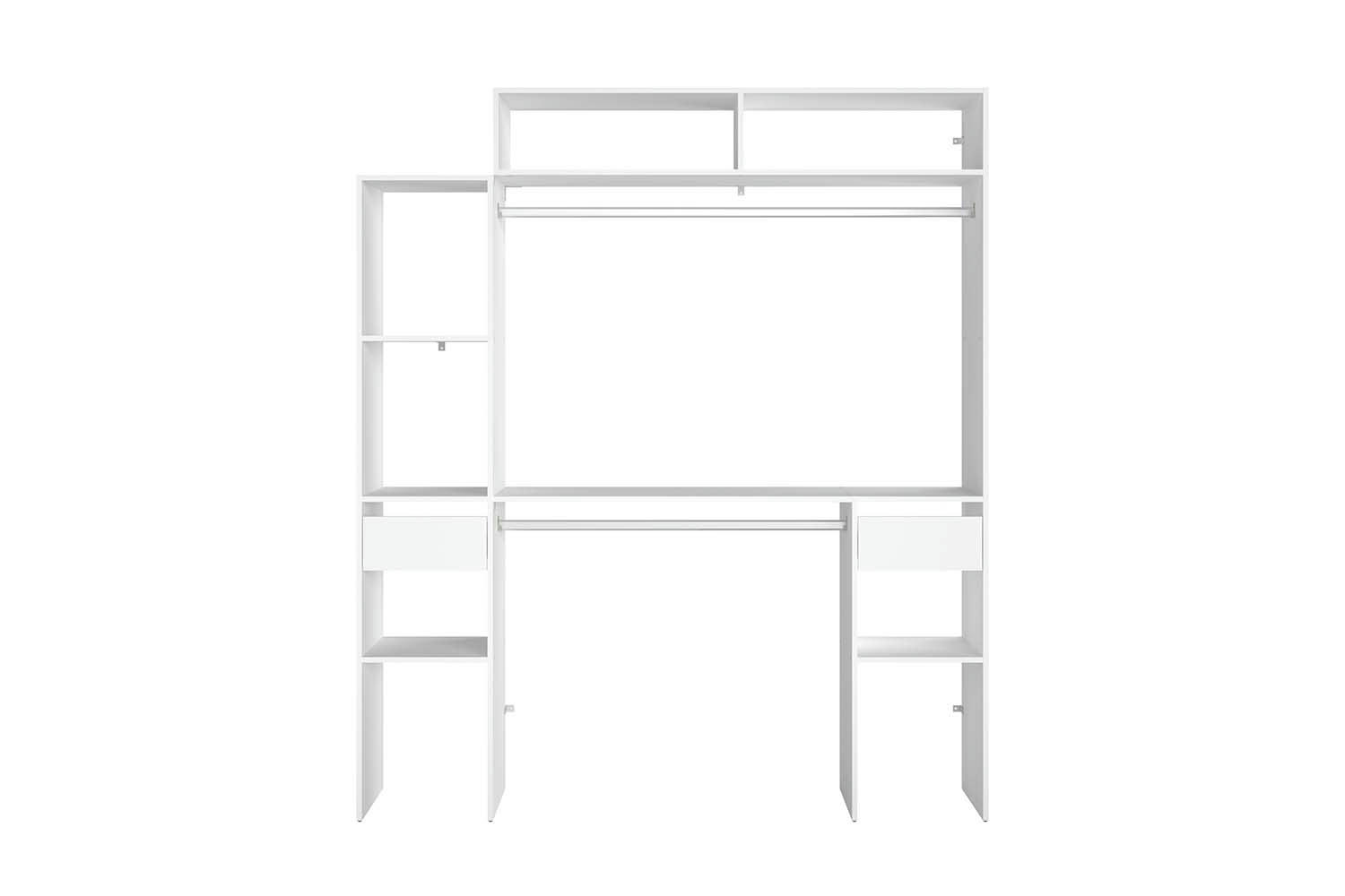 ELYSEE - Dressing blanc extensible avec 2 penderies, 4 étagères et 2 tiroirs