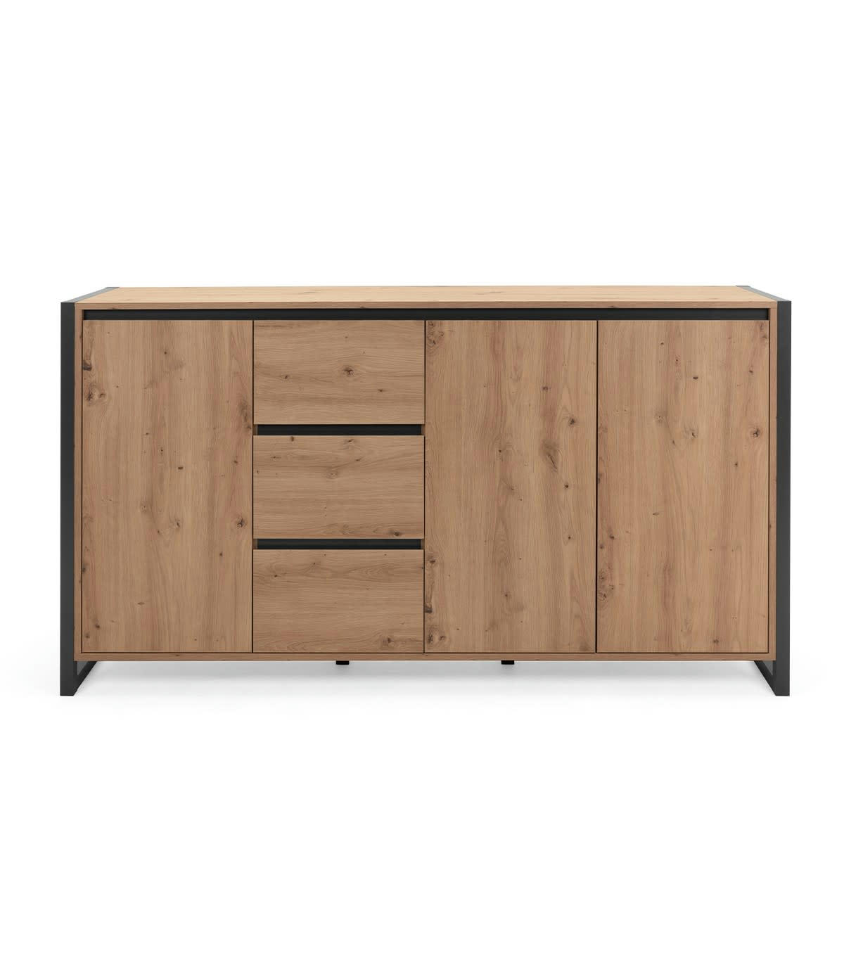 DENVER - Buffet Bas 3 portes 3 tiroirs L160 cm - Décor Bois Clair