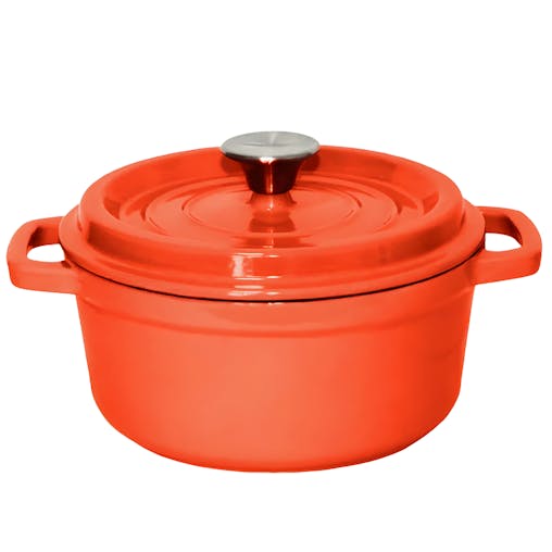 SOGA Cast Iron Enamel Porcelain Stewpot with Lid Orange 3.6L 24cm