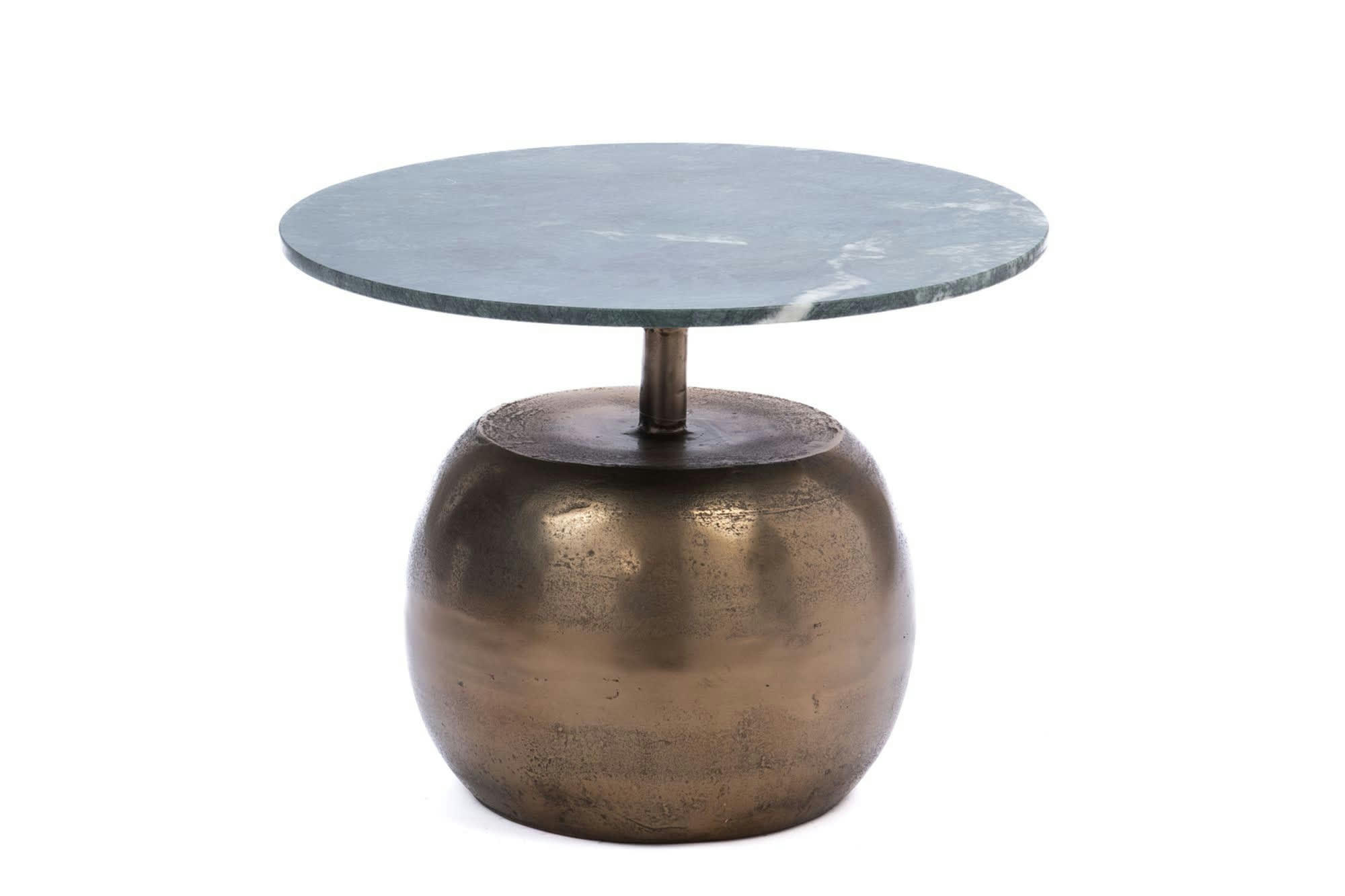 DAFNI - Table basse ronde en métal doré et marbre vert D59