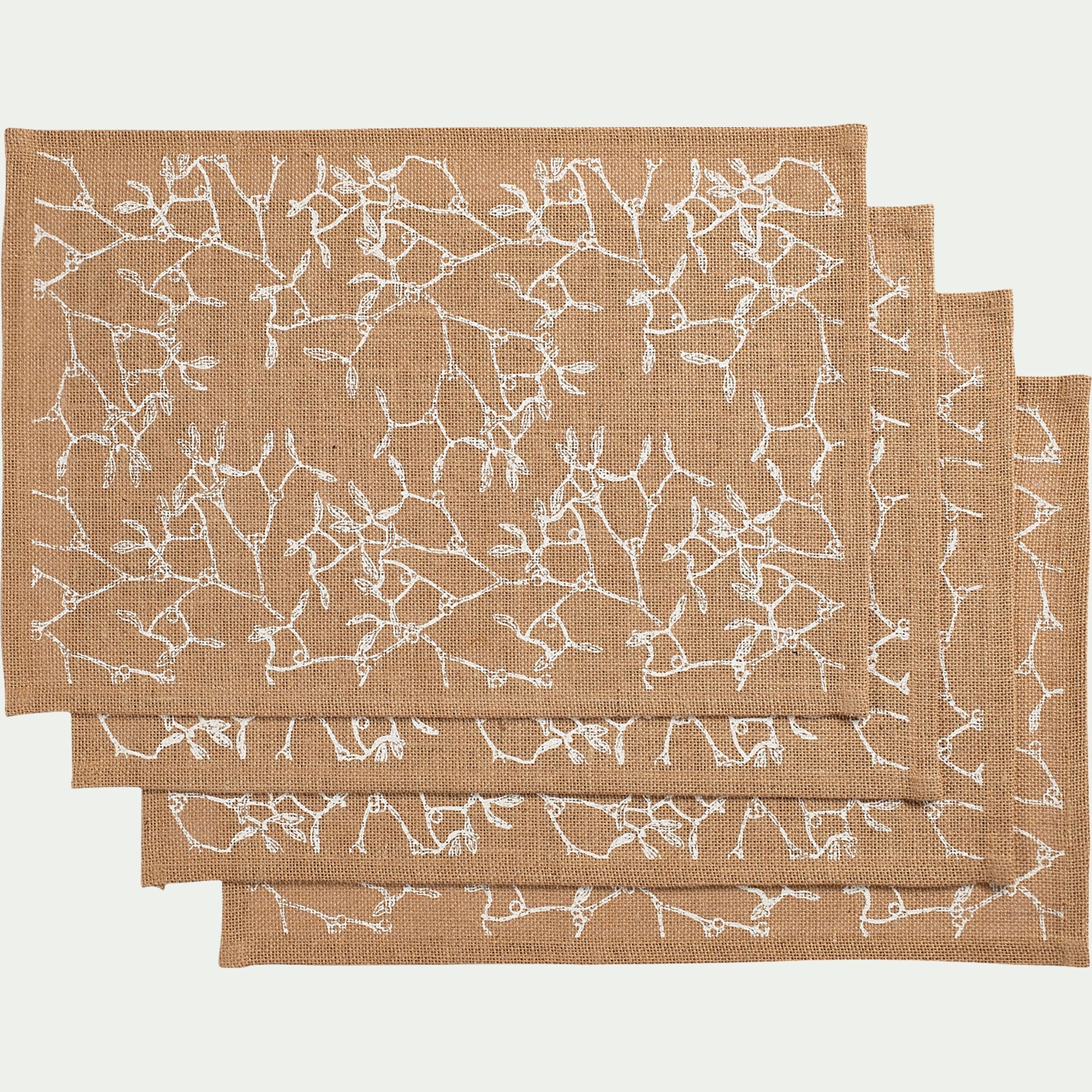 UZES - Lot de 4 sets de table motif gui en jute 30x45cm - naturel