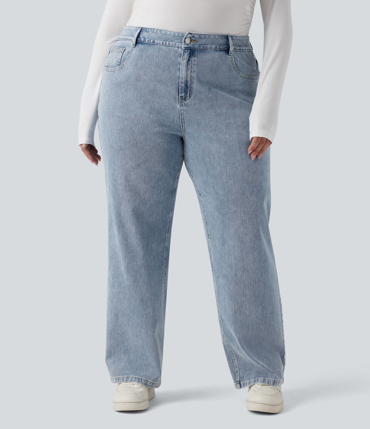 Halara Flex™ Jean casual grande taille jambe droite taille haute avec poches