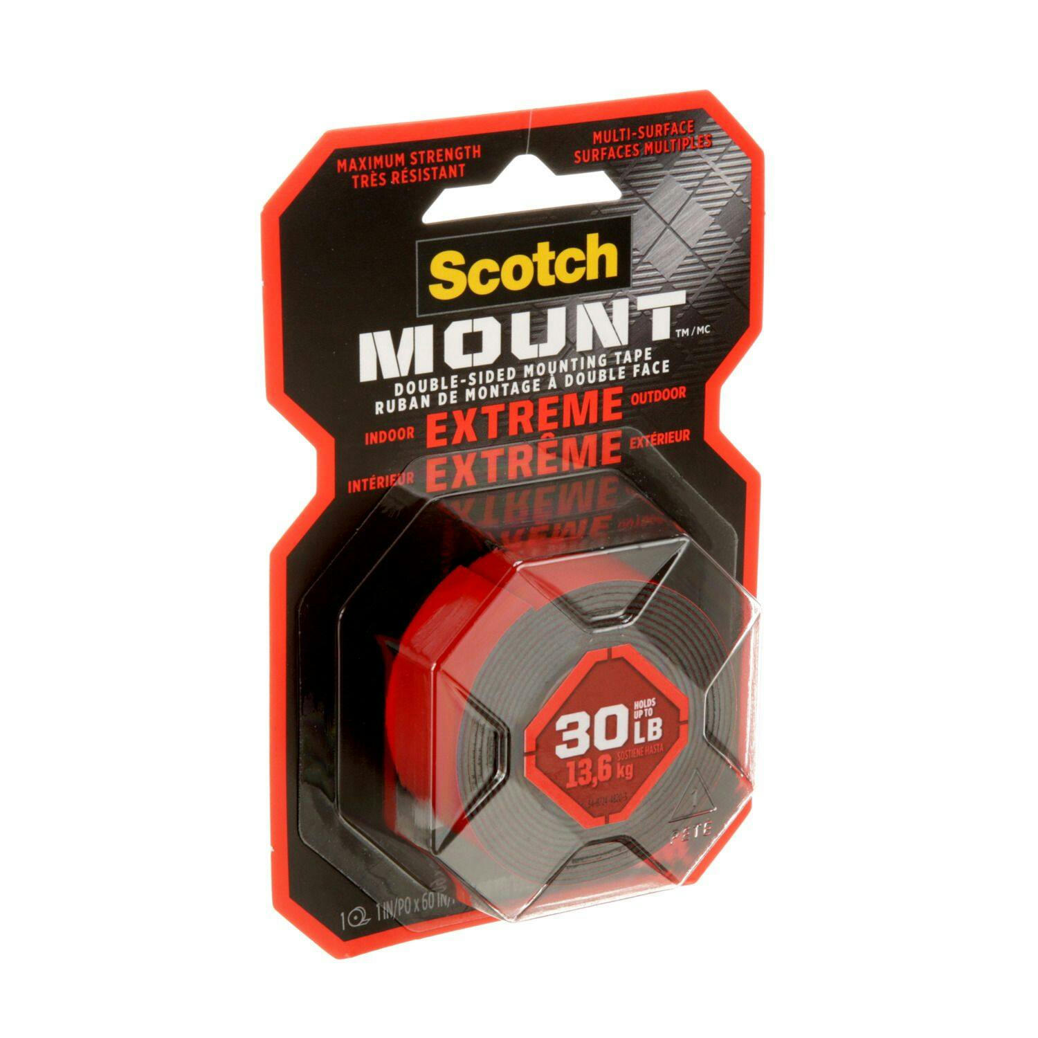 3M Scotch Extremely Strong Mounting Tape, Indoor/Outdoor, Holds Up To 30-lbs, 1 x 60-in