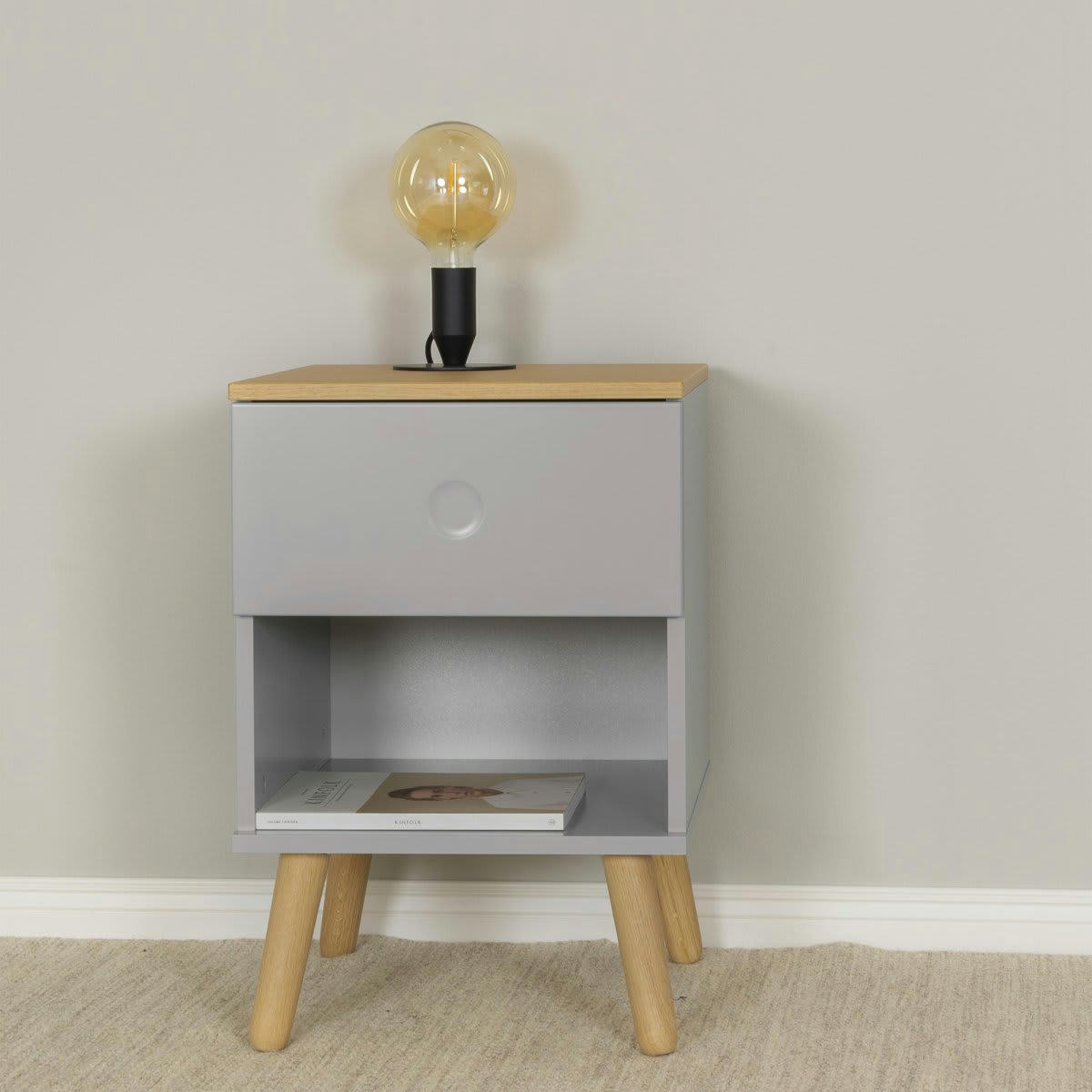 ZINO - Table de chevet 1 tiroir en bois gris