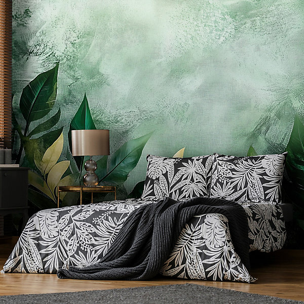 Papier Peint Panoramique Intissé Nature Vert Feuilles 400x280 cm - Colle Inclus - Moderne XXL Papier Peint por Chambre Salon
