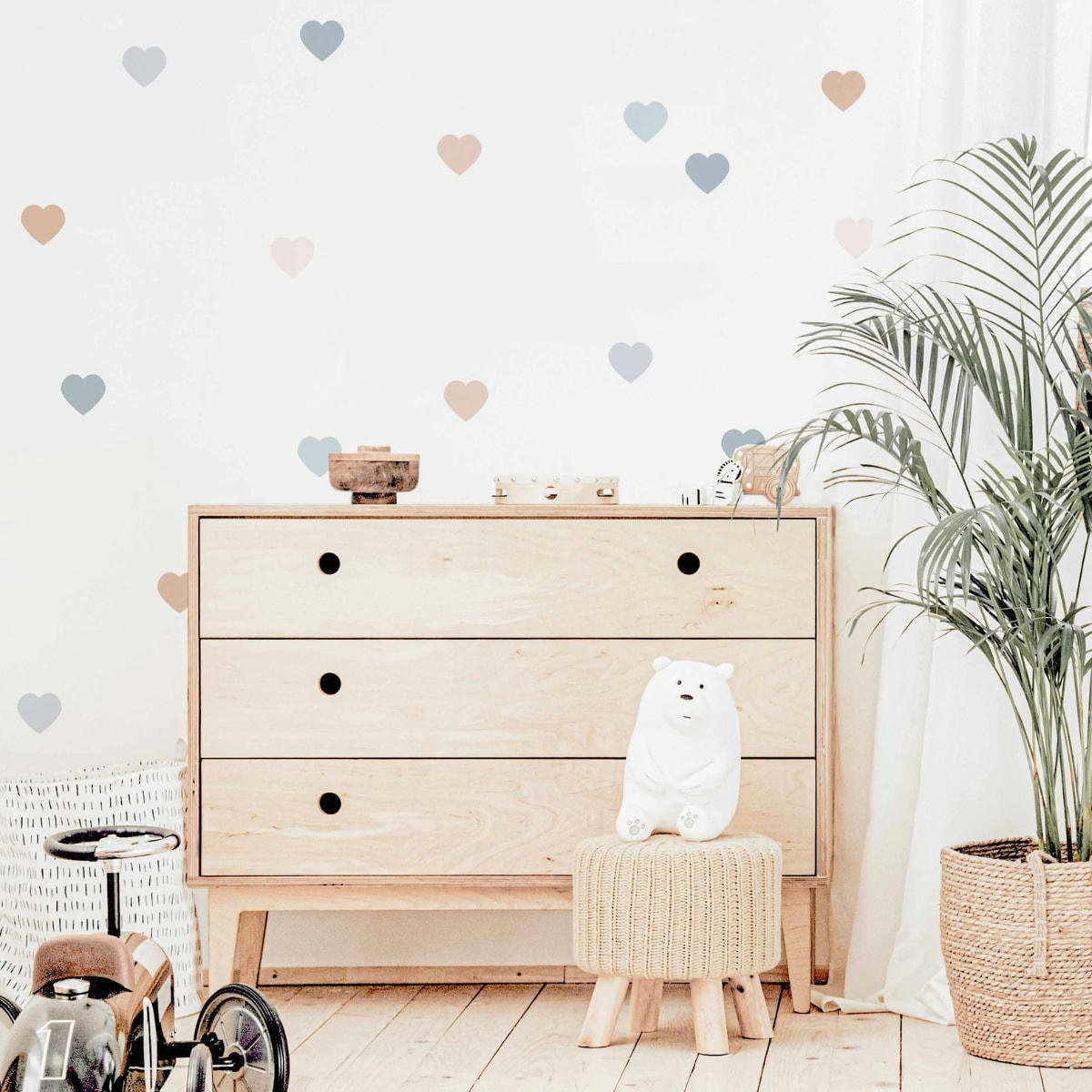 HEARTS1 - Stickers mureaux en vinyle coeurs bleu et beige