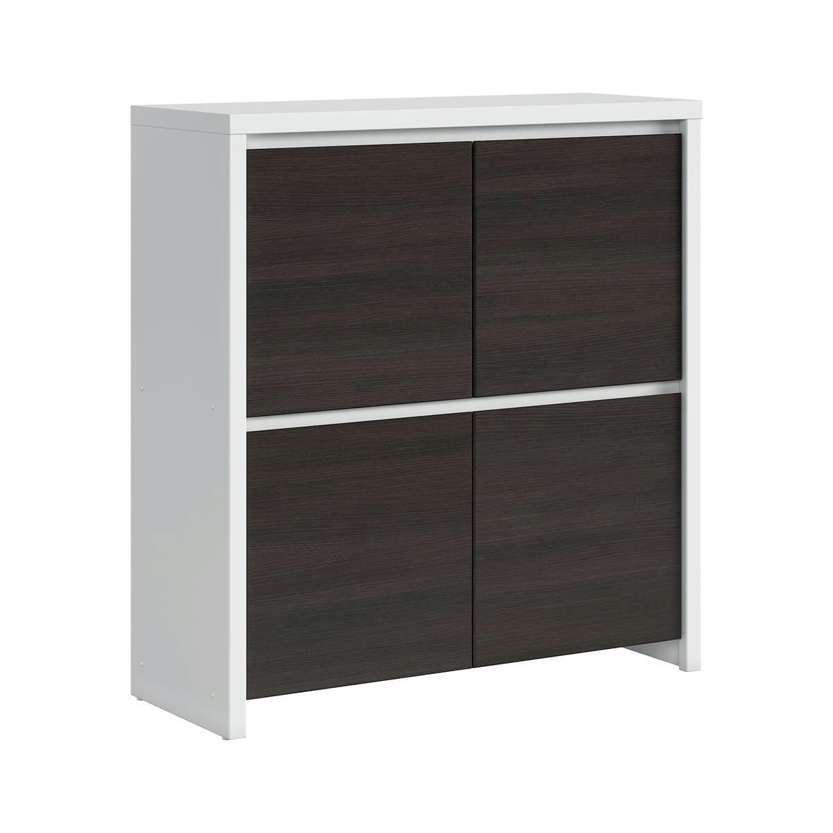 - Buffet 4 portes panneaux agglomérés blanc et naturel foncé