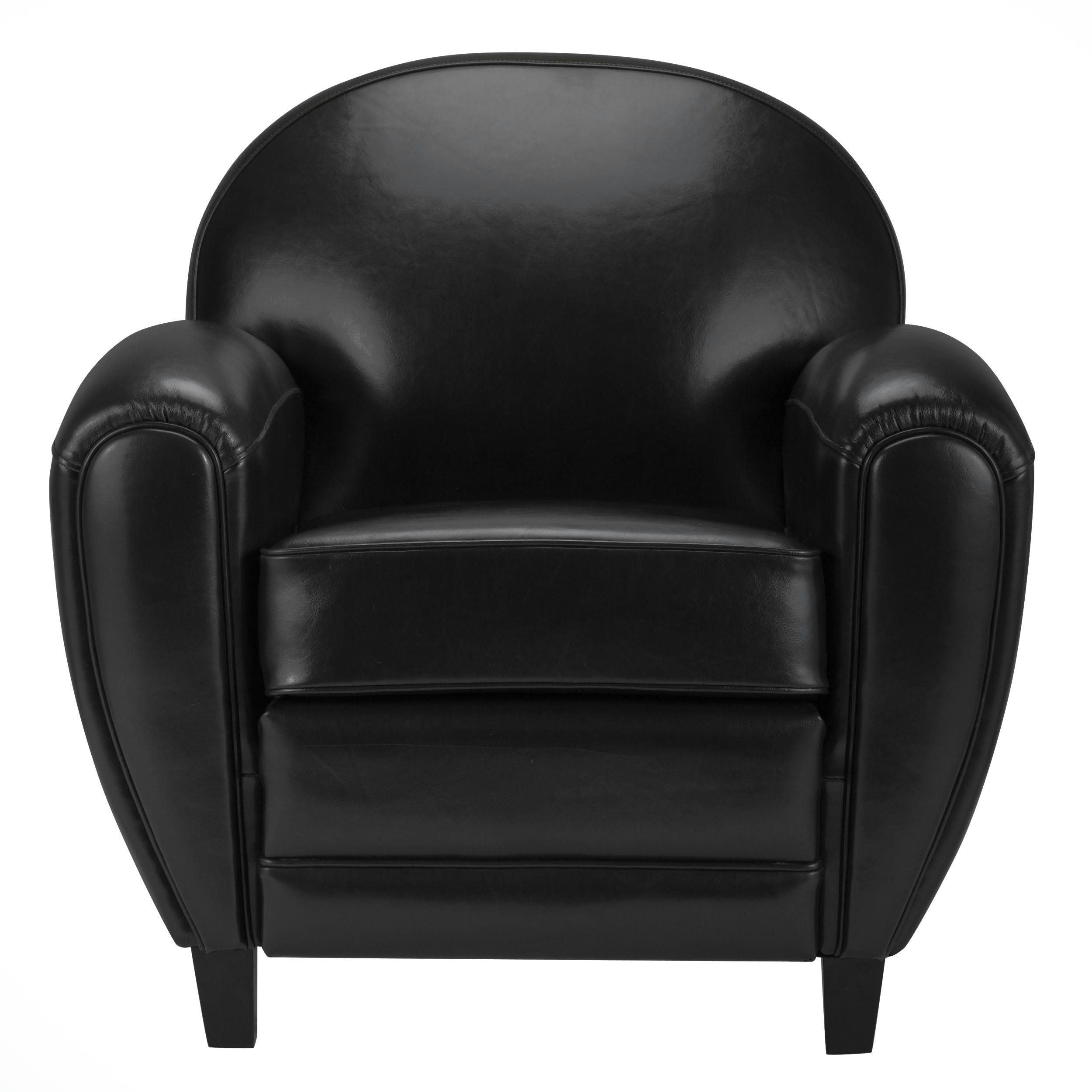 CLUB - Fauteuil noir en croute de cuir enduite