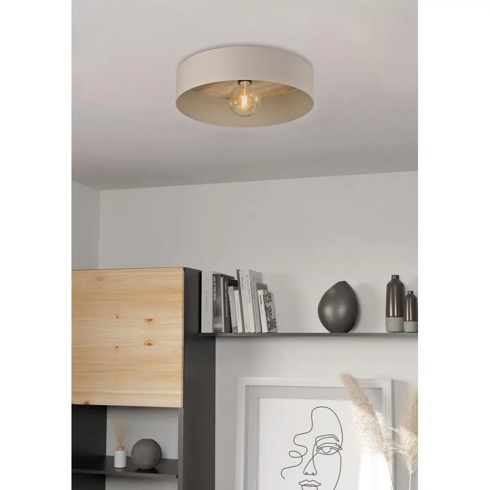 EGLO Duaia Plafondlamp - E27 - &Oslash; 42 cm - Taupe - Hout/Staal