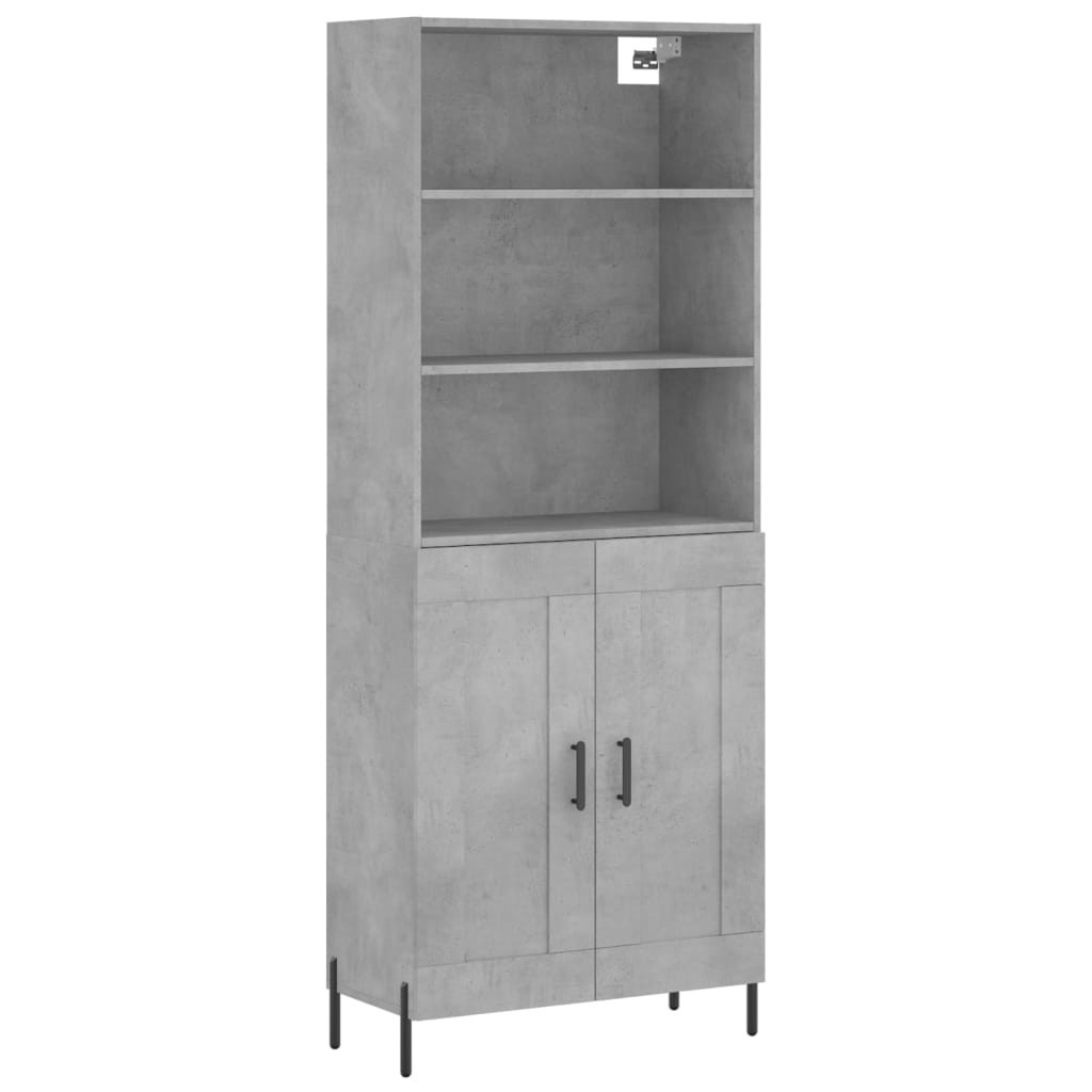 Szafka Regał Witrynka Szara Beton z Drzwiami 69.5x34x180 cm do Salonu