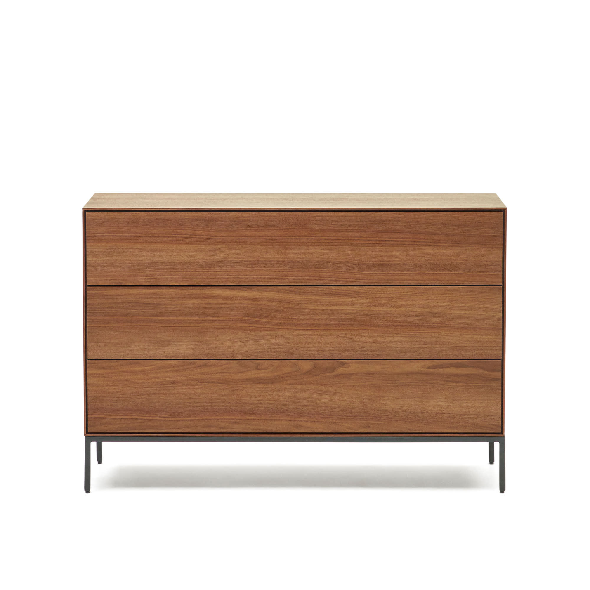 Kave Home - Vedrana ladekast met 3 laden in walnootfineer met zwarte