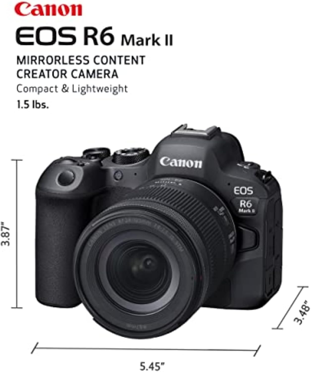 Canon EOS R6 Mark II Mirrorless Camera RF24-105mm F4-7.1 is STM Lens Kit  Full-Frame Hybrid Camera  24.2 Megapixel CMOS Sensor  Photo and Video Capabilities  Black