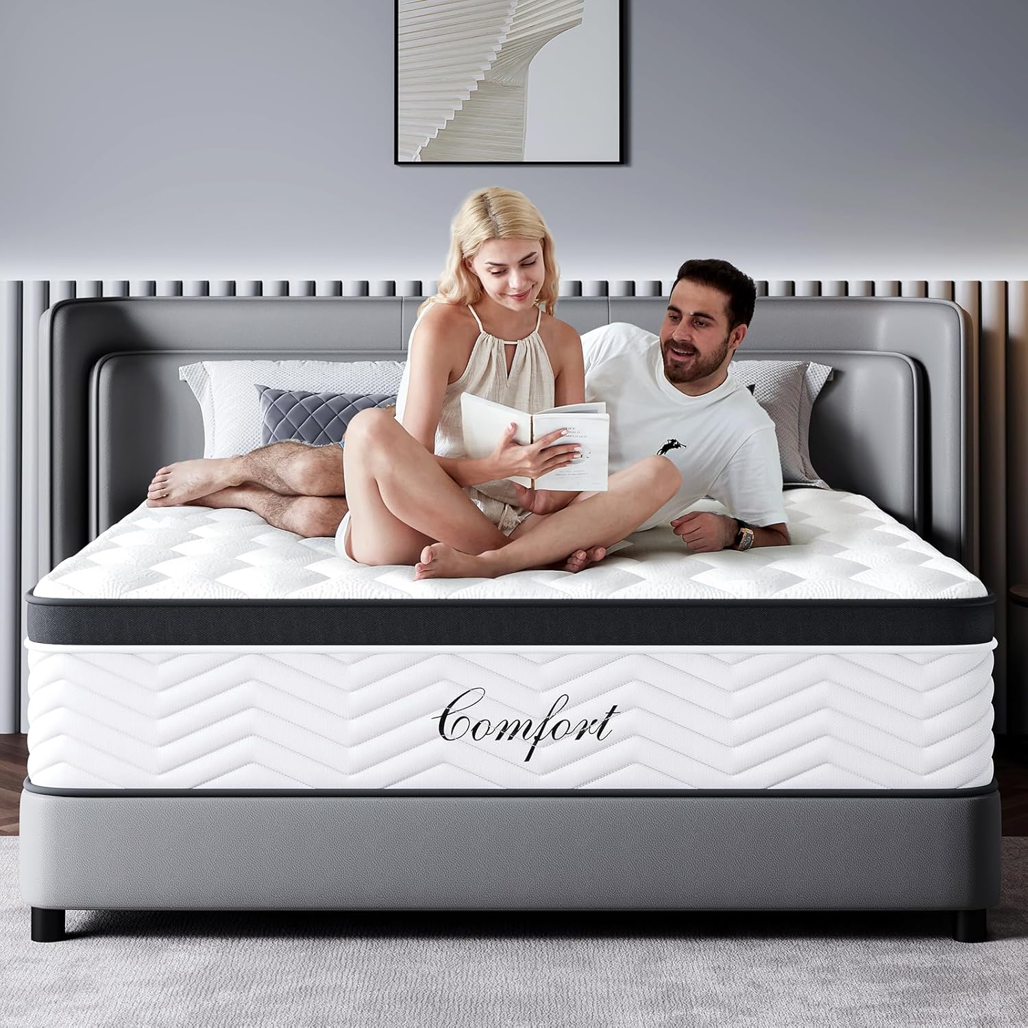 14-Inch Queen Size Mattress - Hybrid Medium Firm Queen Mattress Memory Foam CertiPUR-US Certified Innerspring Pressure Relief Motion Isolation Matress in a Box