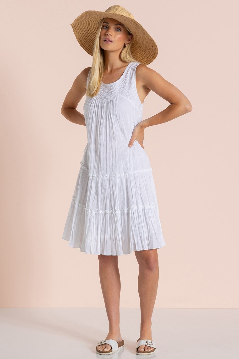 Klass. Embroidered Cotton Tiered Tunic Dress