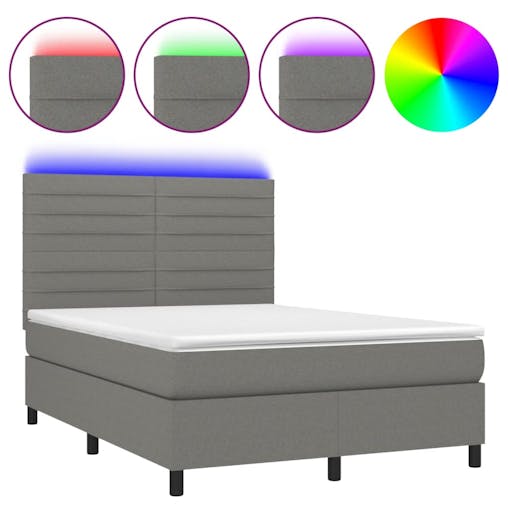 NNEVL Box Spring Bed with Mattress&LED Dark Grey 137x190 cm Double Fabric