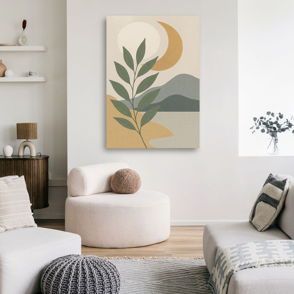 Feeby Obraz, Liść Luna Minimalizm Beż Szarość 40x60