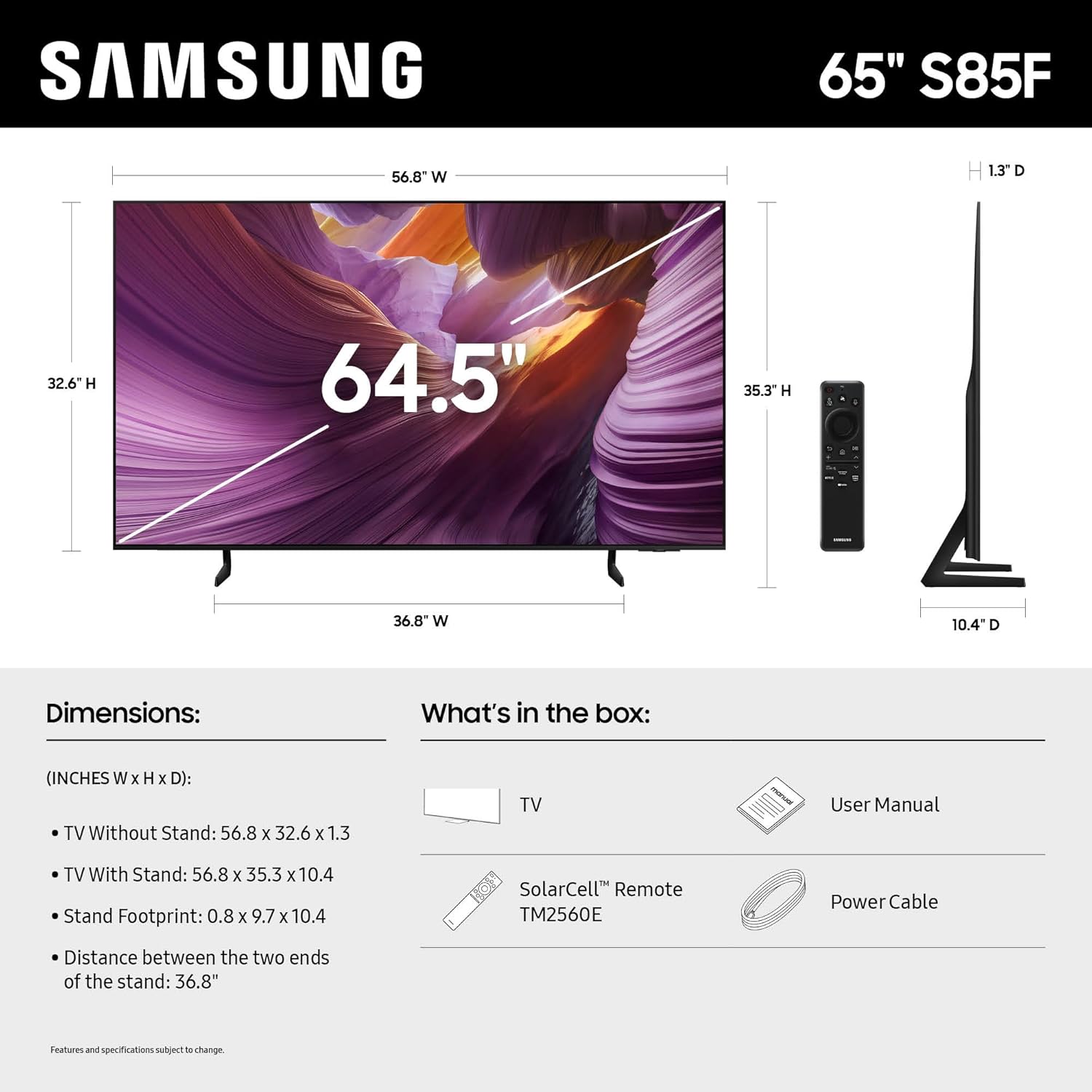 Samsung 65-Inch Class OLED 4K S85F Series  Vision AI Smart TV (2025 Model  65S85F) Object Tracking Sound Lite w/Dolby Atmos  NQ4 AI Gen2 Processor  Contour Design  Color Booster Pro  Alexa Built-in
