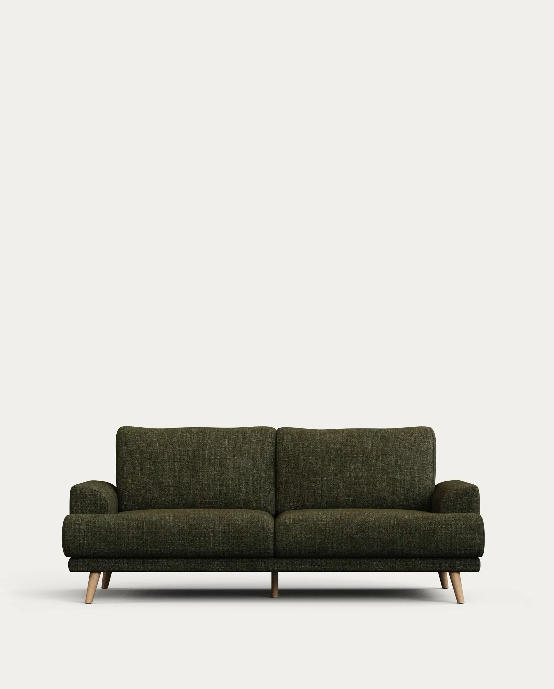 Karin 2-seater sofa green with solid beech wood legs with natural finish, 210 cm