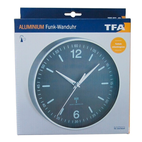 Funkwanduhr (Analog), BxHxT: 19,5 x 19,5 x 4,5 cm, silberfarben/grau