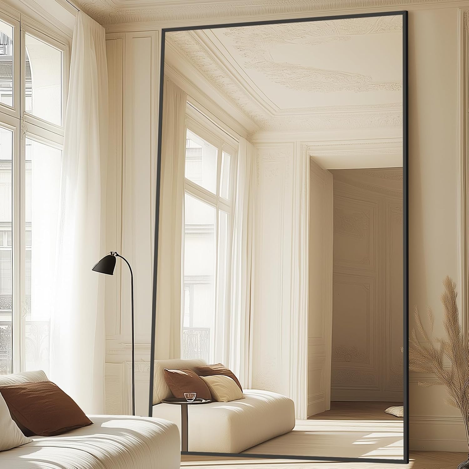 MELOMOIR 76x44 Oversized Floor Mirror Freestanding, Oversized Mirror Full Length for Bedroom Living Room Dressing Room Gym Yoga Hair Salon, Black Mirror Full Length with Shatterproof Tempered Glass