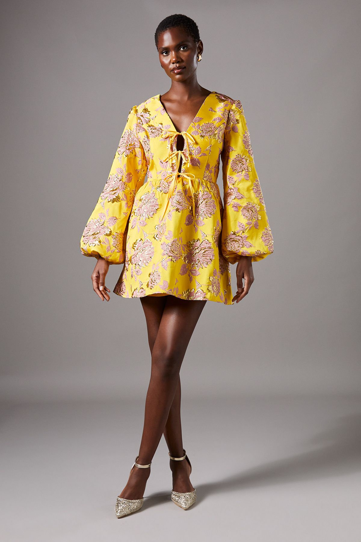 Coast Metallic Jacquard Long Sleeve Mini Dress