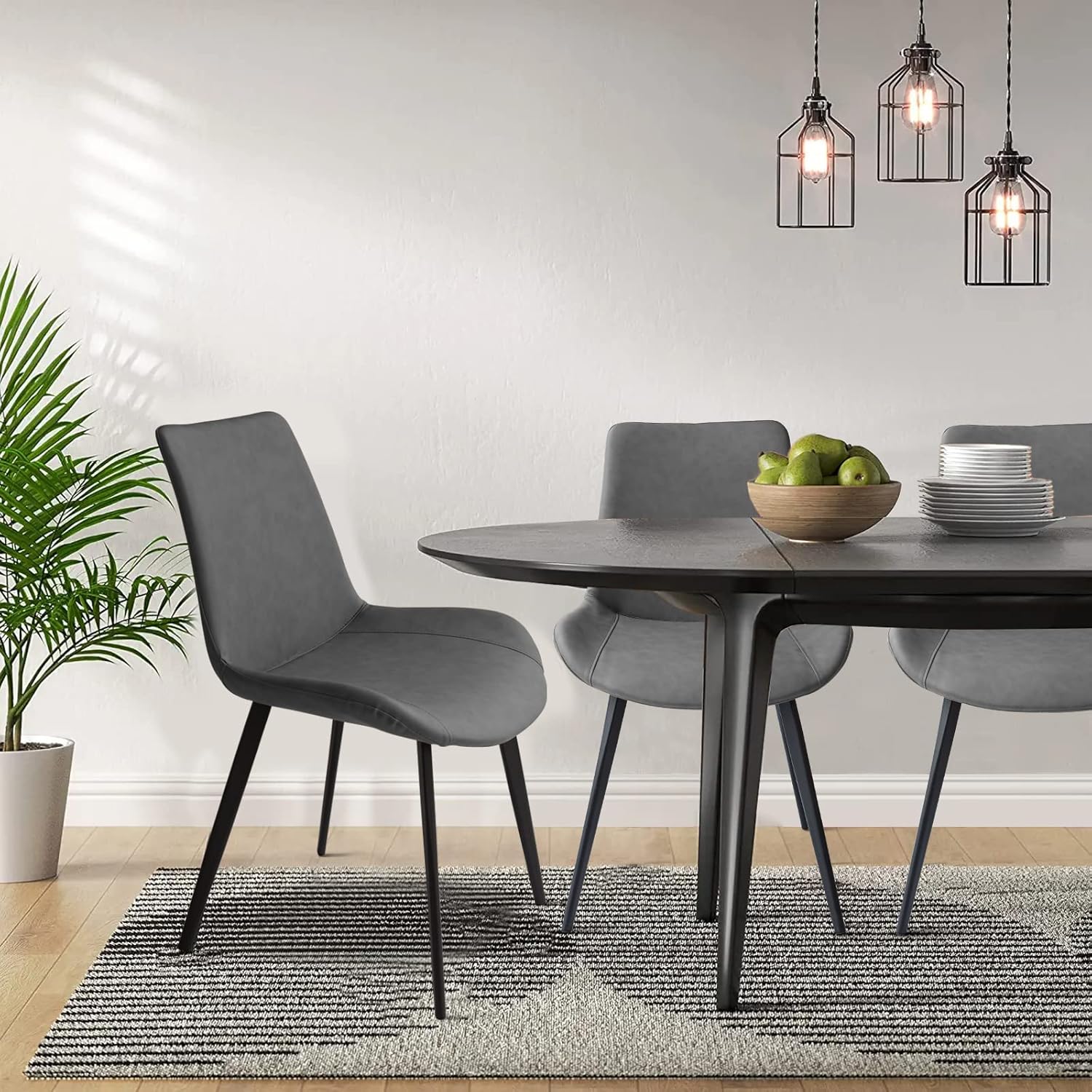 Dining Chairs Set of 4, Modern Dining & Kitchen Room Chairs, Upholstered Faux Leather Cushion Seat and Sturdy Metal Legs (4 Grey Chairs)