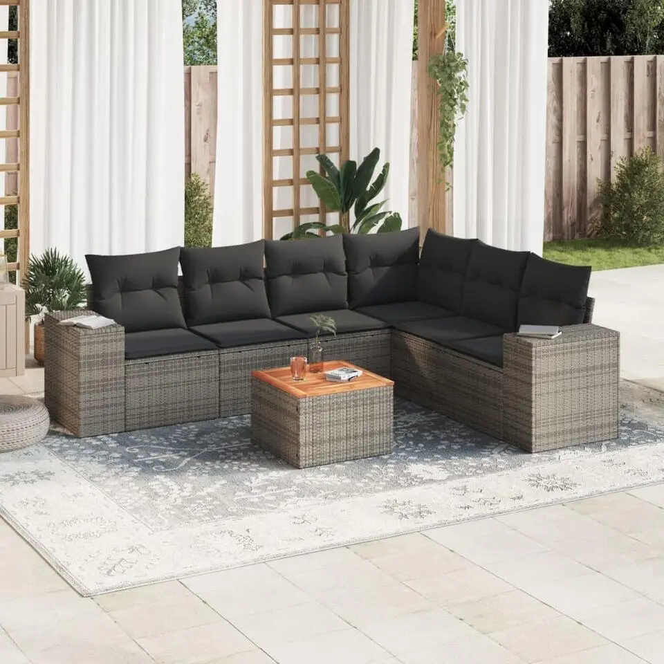 vidaXL - Loungeset - Grijs - Poly rattan - 7 stuks - Met kussens
