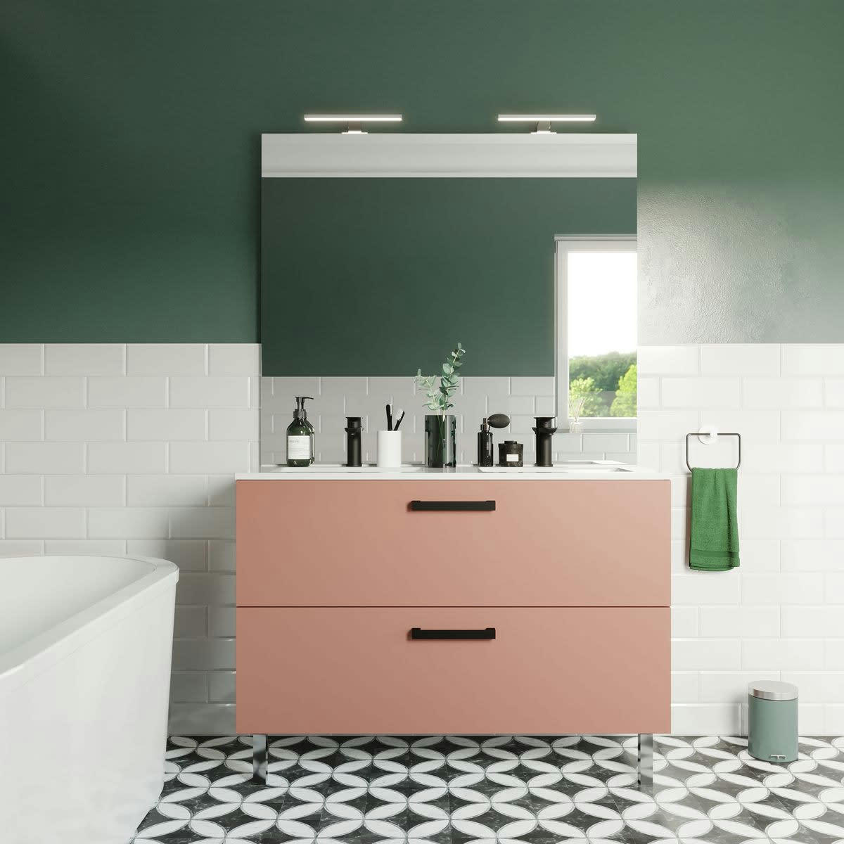 CHELSEA - Meuble salle de bain double vasque 120cm 2 tiroirs Abricot
