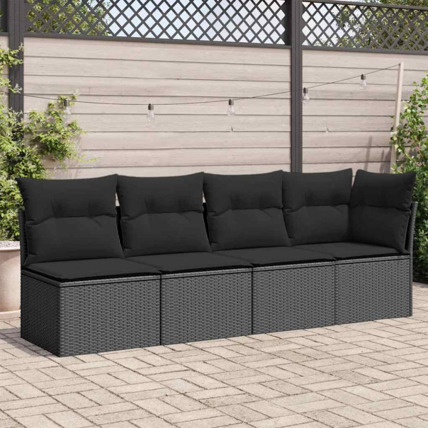 Sofa Ogrodowa Czarna z Poduszkami Fotel Siedzisko Na Taras Balkon