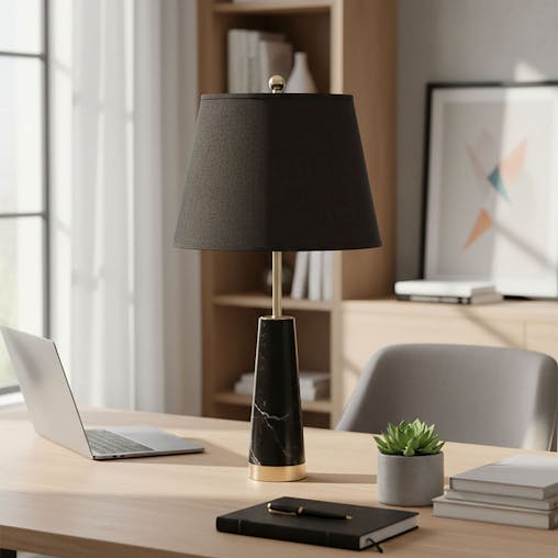 SOGA 68cm Black Marble Bedside Desk Table Lamp Living Room Shade with Cone Shape Base