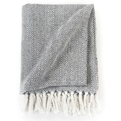 NNEVL Throw Cotton Herringbone 160x210 cm Navy Blue