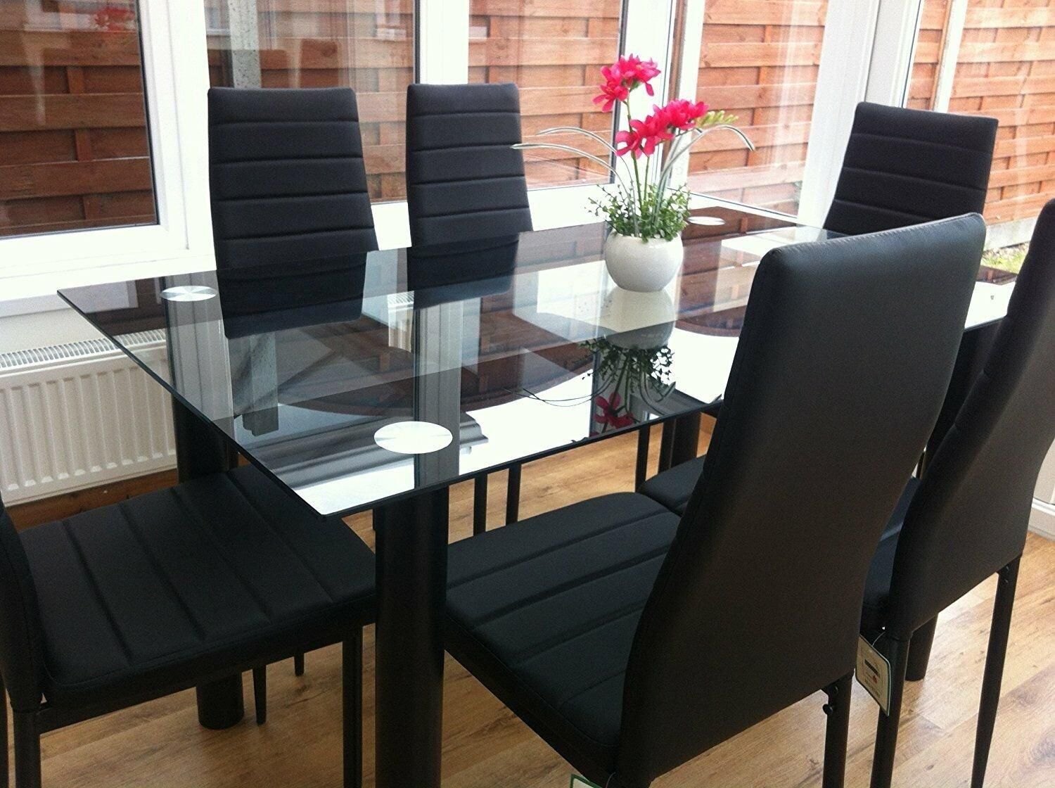 KOSY KOALA Glass Dining Table with 6 Leather Padded Chairs Kitchen dining set