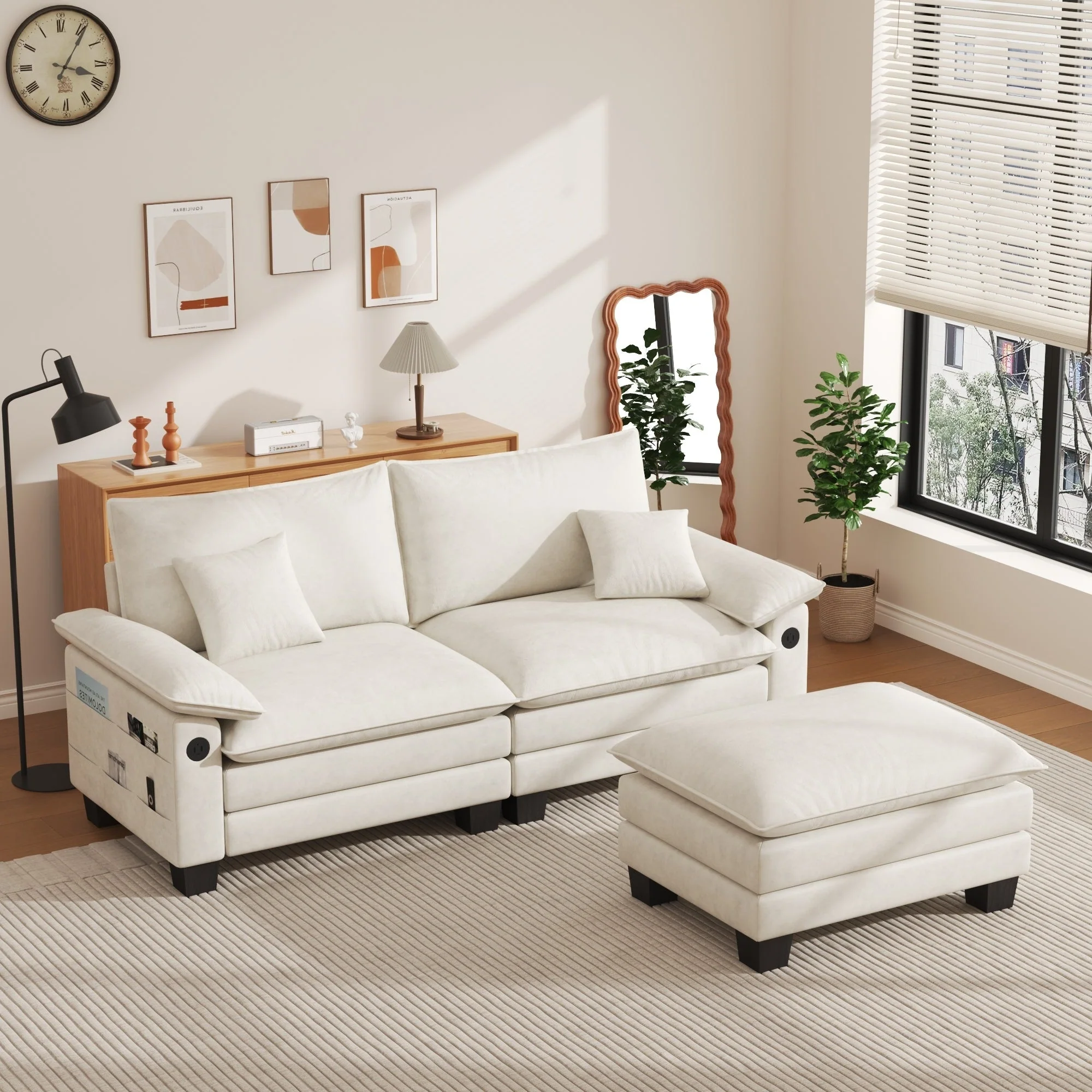 Modular Sectional Sofa, Comfy Cloud Couch Sectional Sofa with Ottoman, Deep Seat Sofa Sleeper for Living Room