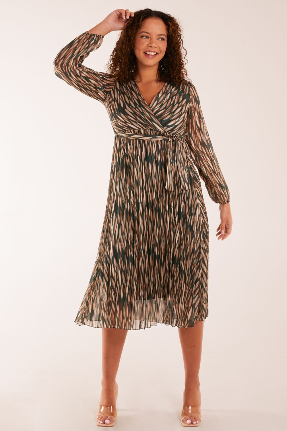 Blue Vanilla Wrap Over Metallic Vertical Print Dress