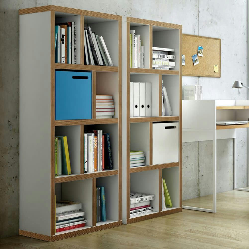 BERLIN - Bibliothèque  placage blanc laqué et multiplis