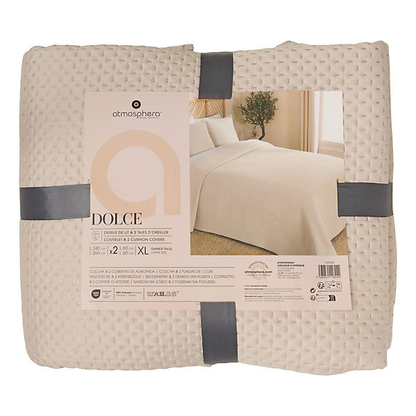 Dessus de lit Dolce beige lin 260x240cm - Atmosphera