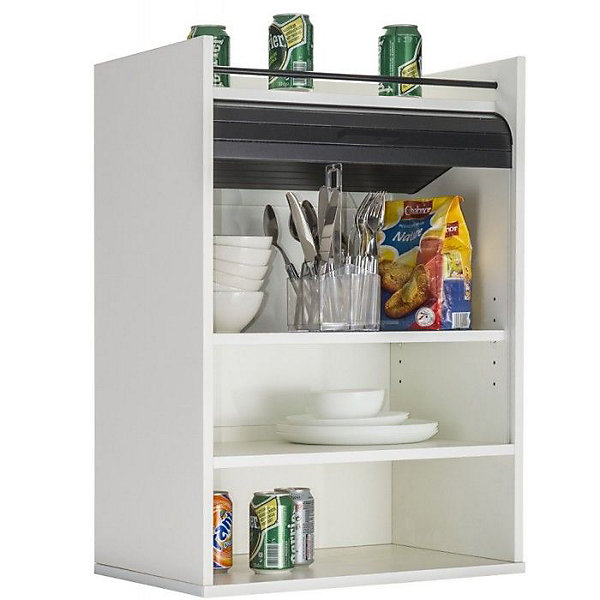 Meuble de Cuisine Blanc Rideau Noir ou Blanc 4 Niches L 54 H 76.6 P 35.4 cm - Noir - L 54 x l 35.4 x H 76.6 cm