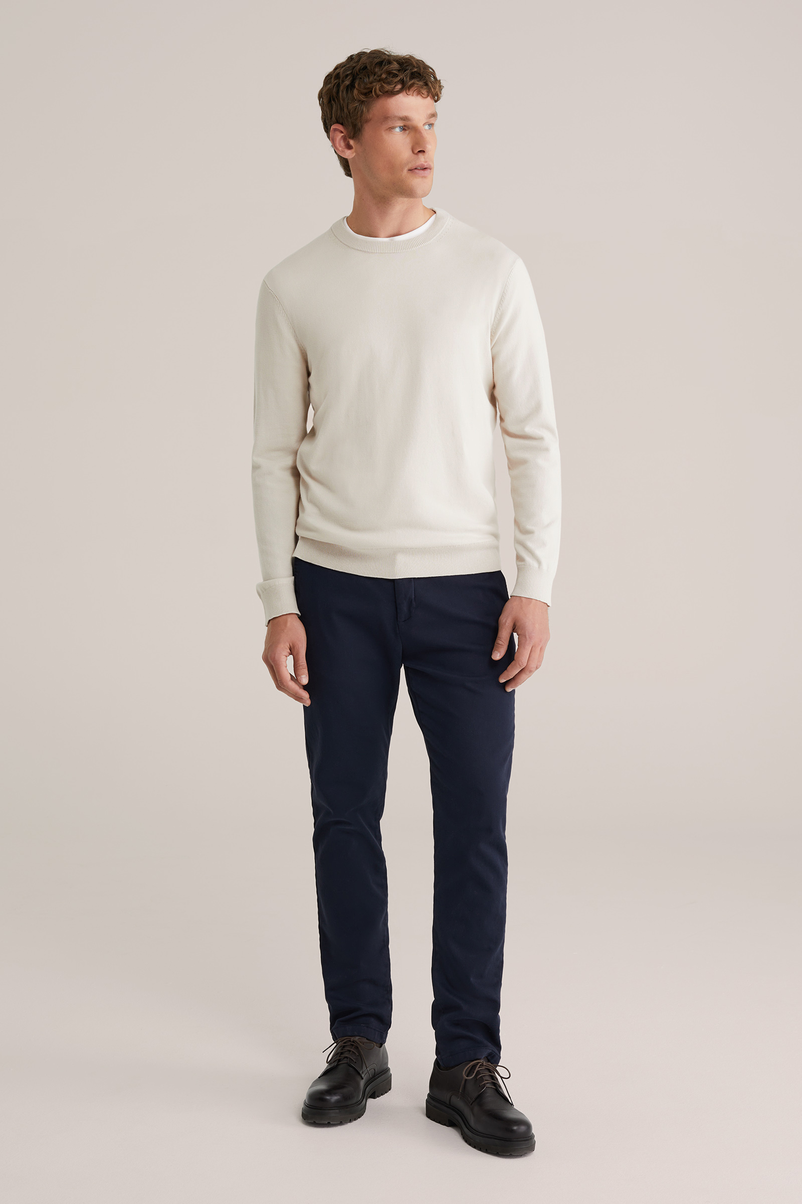 Heren Slim fit fijngebreide trui van katoenmix