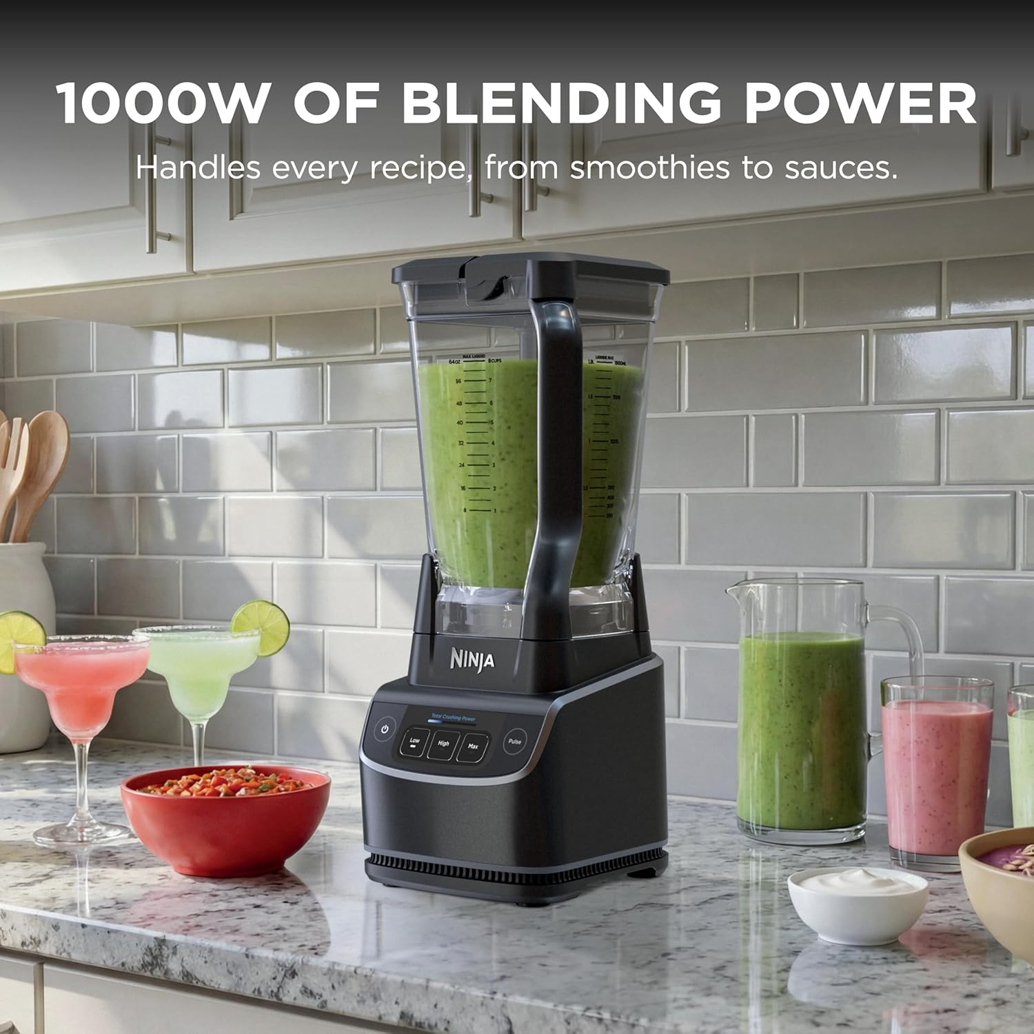 Ninja UltraCrush Professional Blender | 1000W, XL 72-oz.* Pitcher | Total Crushing Technology | 3 Manual Speeds for Ice Crushing, Smoothies, Sauces & More | Full-Size Blender | Black | BP201
