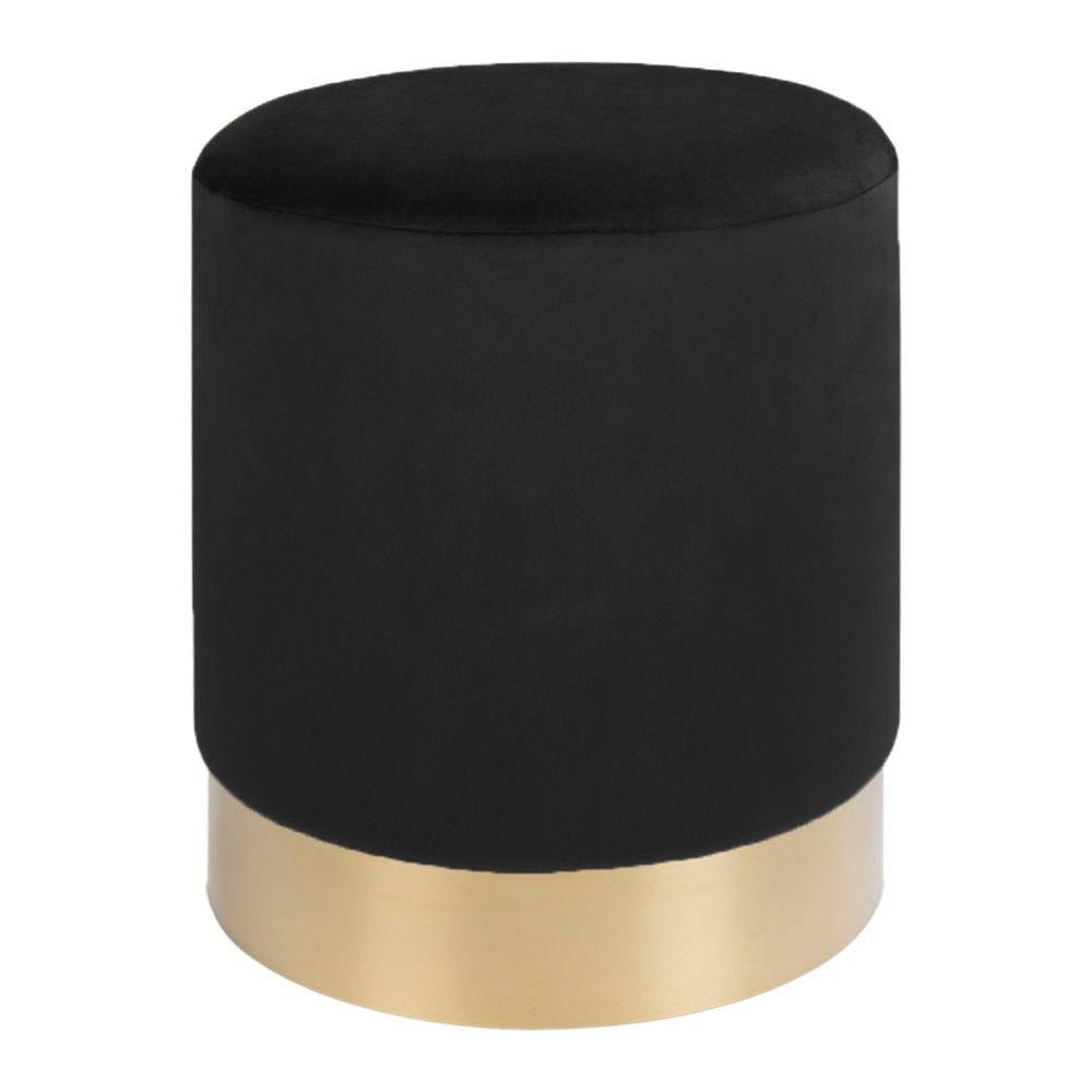 Pouf en velours noir sur base dorée BRUGES